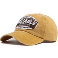 Vintage washed mustard cotton baseball cap with retro embroidered patches for outdoor wear - Adjustable / Yellow