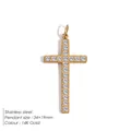 14K gold plated stainless steel cross pendant with white pavé stones, 34x19mm - Pave Rhinestone Style (JP40788) / 34x19mm