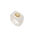 Titanium steel ring with white marble resin and gold starburst zircon inlay - Gold White
