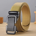 Tactical khaki nylon belt with matte black automatic metal buckle for men - P0140B Style / Khaki
