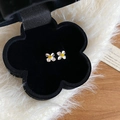 Silver flower stud earrings with yellow accents in a black floral jewelry gift box - 54# Silver Yellow Center Flower Silver Earring Post