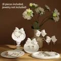 8-piece cream white plaster jewelry display set with bow-knot screens and trays - Display Set 2 (8 PCS)