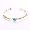 Luxurious gold-plated bangle featuring a sparkling blue heart zircon and clear stones - Gold Base Royal Blue Zirconia