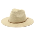 Straw sun hat with brown leather band for women beach wear and outdoor sun protection - M (56-58cm) / Beige