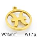 Golden 15mm stainless steel circular charm featuring a cutout Pisces zodiac symbol - Gold Pisces
