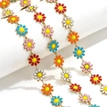 Colorful enamel daisy chain in gold finish for DIY jewelry necklaces and earrings - Price per Meter / Gold-Multicolor