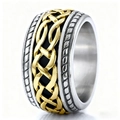 Men's retro Celtic knot ring in stainless steel with gold and black woven design - US 7 / Two-tone Gold Style (08104)