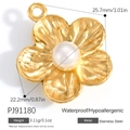 Golden flower pendant with white pearl in stainless steel, size 25.7mm by 22.2mm - Gold Pearl Flower Pendant (PJ91180)