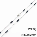 Silver titanium steel necklace featuring black cylindrical beads and lobster clasp design - Steel Black (KN232178-Z)