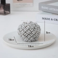 Grey knot-shaped scented candle on a white plate, 7.8cm x 5cm creative home decor - Knit Ball Grey (Blackberry Basil)