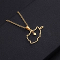 Detailed view of a gold Afghanistan map pendant with small heart on a metal chain - Gold Color Hollow Heart Necklace