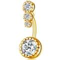 Detailed close-up of golden stainless steel navel ring with gradient pavé cubic zirconia - Style-JE0230B