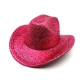 Macro detail of sparkly hot pink cowboy hat with metallic sequin texture for parties - Rose Red