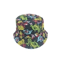 Reversible bucket hat with colorful monster print on black fabric for sun protection - M (56-58cm) / Black Dinosaur Monster