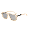 Retro square sunglasses with light beige translucent frame and dark grey lenses - Transparent Tea Frame White Mirror Lens C7