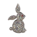 Cute silver rabbit brooch with colorful rhinestones and red eyes on white background - Style 1 (Silver Iridescent Rhinestones)