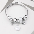 Silver beaded charm bracelet featuring butterfly and tree of life pendants on steel wire - C1-018 White