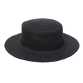 Classic black wide brim straw sun hat with flat top for summer outdoor beach protection - Cow Skull Decor Band Style (284M)