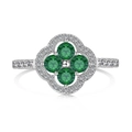 Elegant S925 sterling silver ring with green clover clover zircon and diamond accents - Clover Halo Pave (DY120950)