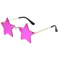 Star shaped rimless sunglasses with pink lenses and gold metal frame for parties - Gold Frame Purple Red