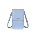 Light blue faux leather crossbody phone bag with adjustable strap and flap closure - Simple Printed Style (122) / Blue