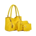 Three-piece embossed leather handbag set in bright yellow with butterfly charm - Yellow