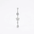 Silver stainless steel belly ring featuring a zircon flower and teardrop pendant - XY-18 Floral Drop