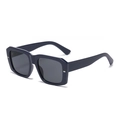 Dark blue square sunglasses with metallic rivet accents and sleek retro dark grey lenses - Dark Blue Frame Grey Lens