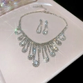 Parure de bijoux en strass argentés avec collier à pompons et boucles d'oreilles - 54# Parure Collier-Argent (2Pcs)