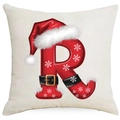Christmas pillowcase featuring a red letter R with Santa hat and snowflake patterns - Letter R