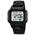 Montre de sport numérique noire avec cadran carré et bracelet en résine résistant - Noir Cadran Blanc
