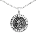 Silver zodiac circle pendant necklace with box chain and Greek warrior relief - Virgo Pendant