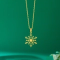 Golden stainless steel necklace featuring a delicate snowflake pendant on an O-link chain - Snowflake Type B / Gold