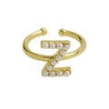 Eleganter offener Ring aus 18k Messing mit Z-Buchstaben und Perleneinlagen - Buchstabe Z / Gold