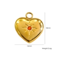 Gold heart pendant with red gem and star engraving, 15x18mm stainless steel charm - Orange Red Zirconia