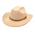 Classic cream wool fedora hat with a stylish brown leather belt and gold buckle detailing - M (56-58cm) / Beige