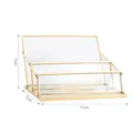 Two-tier brass and glass business card holder for desktop display and office storage - Double Layer Card Holder 4045B