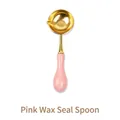 Pink melting spoon with gold metal head for wax seal stamping and DIY craft projects - Pink Wax Seal Melting Spoon / Pink