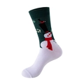 Green Christmas crew sock featuring snowman and red bird pattern with white heel and toe - One Size / 282-Green White Snowman
