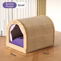 Casa rascador de sisal para gatos en color púrpura con cojín de felpa y cortina de cuadros - S / Púrpura Sirena