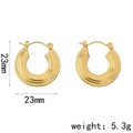 Fashion 18K gold plated ribbed hoop earrings for women, 23mm diameter, lightweight 5.3g - EH-003 / Gold