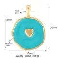 Ciondolo a cuore in smalto turchese in rame placcato oro, misura 15mm per 20mm - Cuore / Blu Ciano