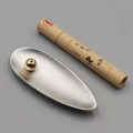 Set bruciaincenso zen giapponese con vassoio a barca d'argento e tubo in sandalo - Grande (14 cm)
