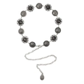 Silver retro metal waist chain belt featuring hollow carved circular floral patterns - 135cm / Vintage Silver - Black Matte Disc