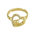 Golden heart-shaped open ring featuring letter F engraving and sparkling zircon accents - Adjustable Open / Letter F