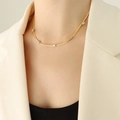Elegante collana a catena a serpente dorata con cristalli chiari rettangolari da donna - 40+5cm / Collana d'Oro - Zirconia Bianca