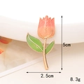Tulip flower brooch in orange pink enamel with dimensions 5cm height and 2.5cm width - D115 Enamel Tulip Flower