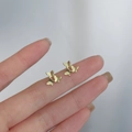 Minimalist 925 sterling silver butterfly stud earrings in polished golden finish - Three Butterflies / Gold