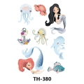 Waterproof temporary tattoo sheet with colorful cartoon mermaids and ocean creatures model TH-380 - Th-380 / 210*148mm