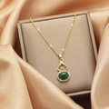 Collana dorata con ciondolo in pietra verde e zirconi micro-intarsiati raffinati - 4#xl1381 - Zucca